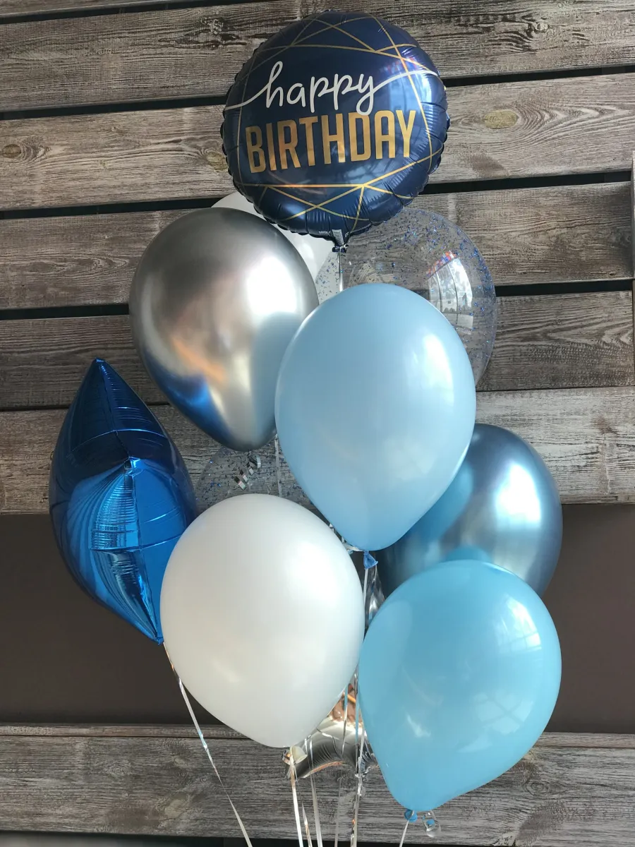 Сине-серебряный фонтан с Happy Birthday