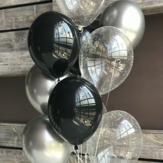 Связка шаров в цвете серебро с черным
