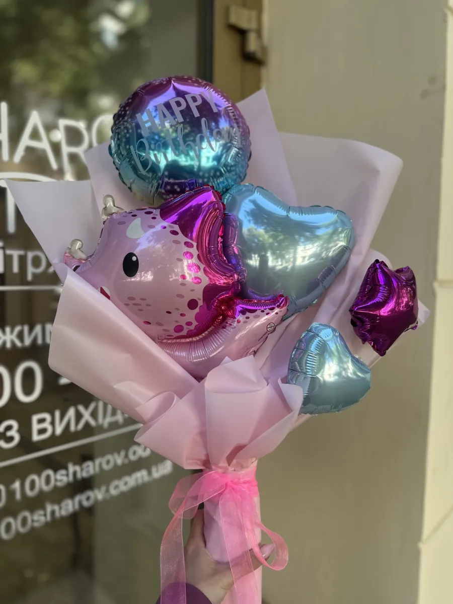 Рожево-блакитний міні-букет із кульок